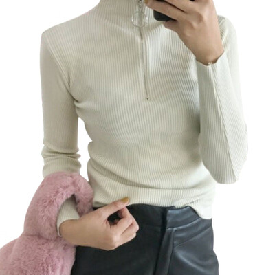 

Fashion Solid Colors Womens Long Sleeve Slim Knitted Zipper Turtleneck Sweater Jumper Pullover Tops female clothes pullover