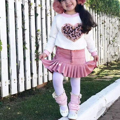 

Sweets Baby Flower Girl Kids Outfits Clothes Shirt Velvet Pleated Skirts 2PCS