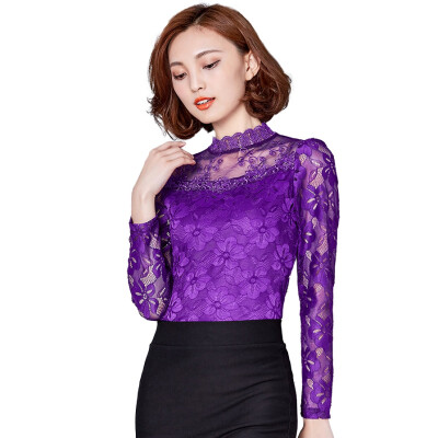 

Vintage Lace Patchwork Women Blouses Shirt O-neck Long Sleeve Lace Floral Blouses Spring Summer Female Hollow Out Women Tops