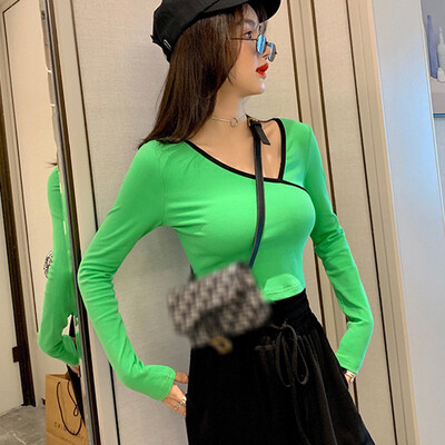 

Autumn Sexy V neck Women T Shirt Long Sleeve Party Club Crop Top Tees Casual Solid Color Streetwear T-shirt