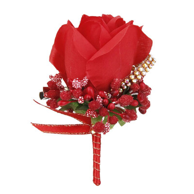 

Wedding Bridal Groom Bling Rhinestone Boutonniere Silk Cloth Rose Flower Corsage