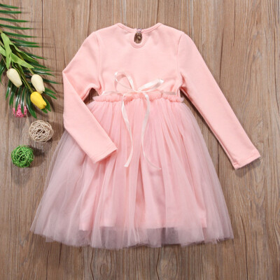 

Lovely Baby Girl Dress 2-7T New Autumn Casual Fashion Baby Girl Solid Color Long Sleeve Mesh Princess Dress Kids Clothing