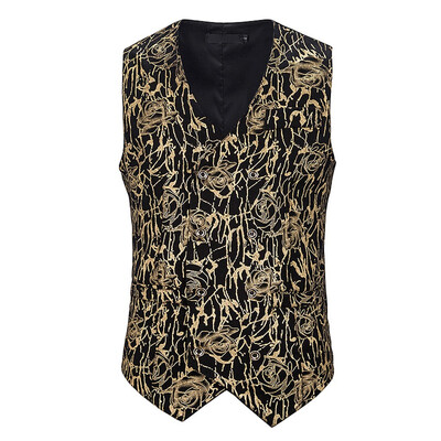 

Toponeto Mens Single-breasted Sleeveless Wedding Business Formal Tops Printing Vest