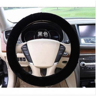 

Black Soft Plush Car Solid Winter Grips Car Accessory Steering Wheel Cover Case