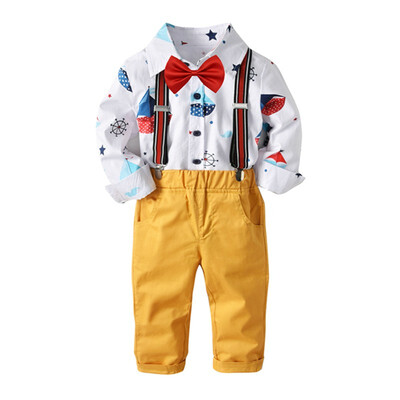 

Baby Boy Gentlemen 2Pcs Suits Long Sleeve Floral Soft Cotton T-Shirt TopsLong Strap Trousers Pants Autumn Kids Toddler Outfits