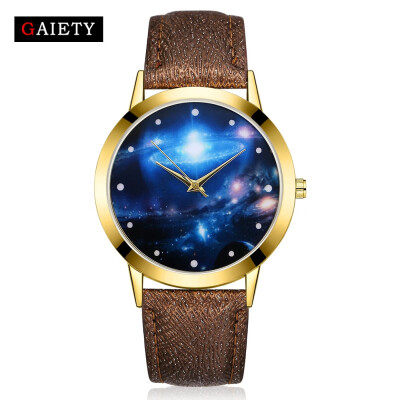 

〖Follure〗Women Fashion Starry Sky Leather Band Analog Quartz Round Wrist Watch Watches BK