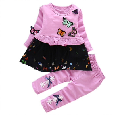 

2019 Brand New Newborn Infant 2Pcs Toddler Kids Girls Long Sleeve Sweatshirts Blouse with Lace Design Elastic Waist Trousers