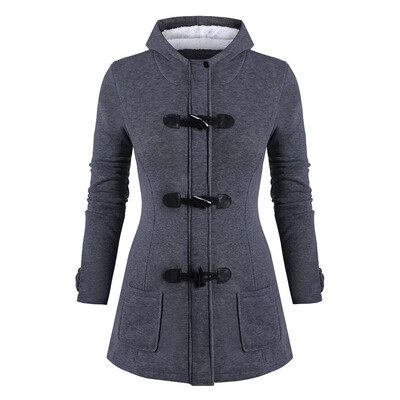 

Plus Size Hooded Faux Fur Horn Button Coat