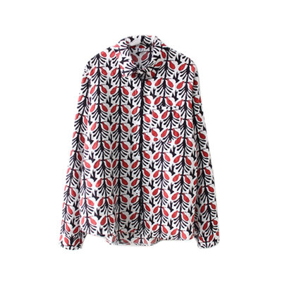 

2019 Summer Women Long Sleeve Shirts Fit Floral Print Beach Style Blouse Tee Casual Lapel Tops