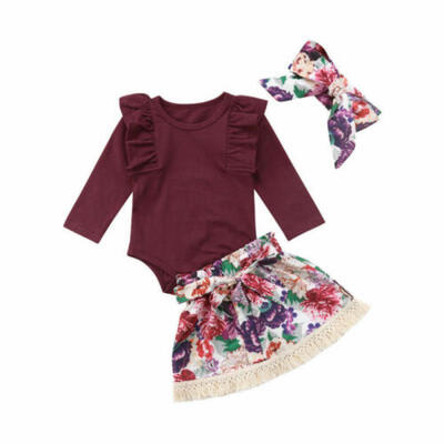 

Newborn Kids Baby Girls Clothes Ruffle Tops T Shirts Floral Skirt Outfits Set
