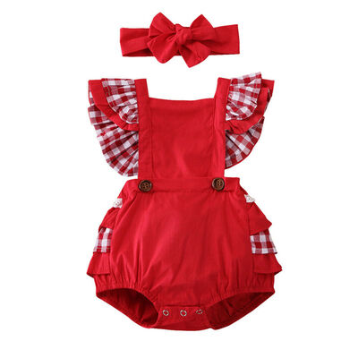

Infant Baby Girl Clothes Backless Ruffle Plaids Romper Jumpsuit Headband Outfit