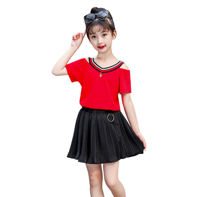 

Baby Girls Casual Summer Striped Print V-neck Tops BlouseShort Skirts Suits Toddler Costume Set Kid Clothes
