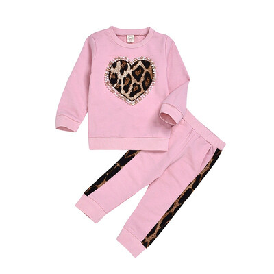 

Newborn Infantil Toddler Kids Baby Girls Leopard Long Sleeve T-shirt Cotton Sweatshirt Pants 2PCS Set Girl Clothes Outfit