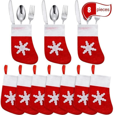 

Mini Christmas Stockings Knife Spoon Fork Bag Christmas Decor Bag 8PC