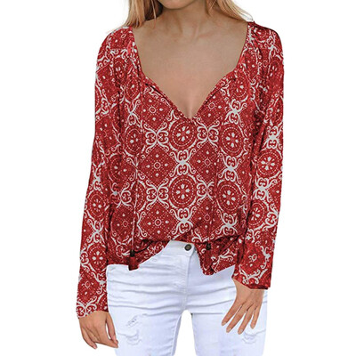 

Women Blouse Autumn Casual Sexy V-neck Loose Blouses Femme Top Long Sleeve Ladies Printed Blouses Camisa Feminina