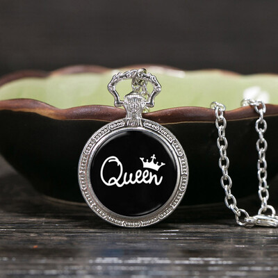 

King Queen Pendant Time Necklace Charm Time Sweater Necklace Valentine Gift
