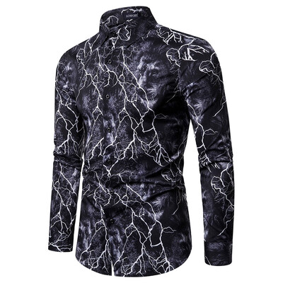 

Toponeto Mens Ethnic Style Vintage Printing Slim Long Sleeve Dress Shirt Blouse Tops