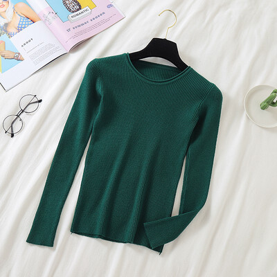 

Women Korean Solid Color Sweater Female Knitted Long Sleeves Pullovers Basic O Neck Jumpers Autumn Pull Femme