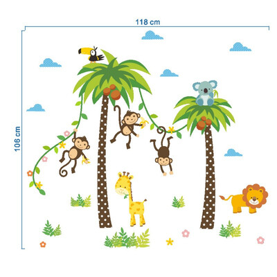 

Cartoon Animal Wall Sticker Coconut Tree Monkey Home Animal Wall Stickers Children Room Decoration Removable Festival Decor