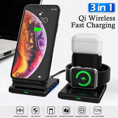 

3 In 1 Qi Wireless Charger Stand Usb Charger Fast Charging Dock Station for iWatch Airpods Mobile Phone