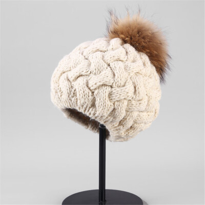 

Tailored Fashion Women Winter Knit Hat Foxes Ball Collar Set Thick Warm Solid Earmuff Hat