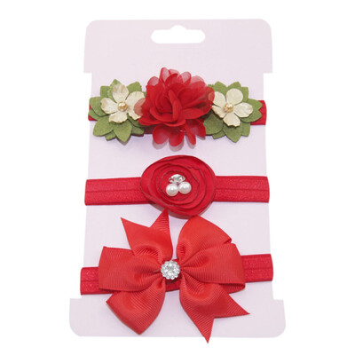 

Children Bow Plus Drill with Small Flower Headband Set Baby Tiara Hair Accessories 3Pcs
