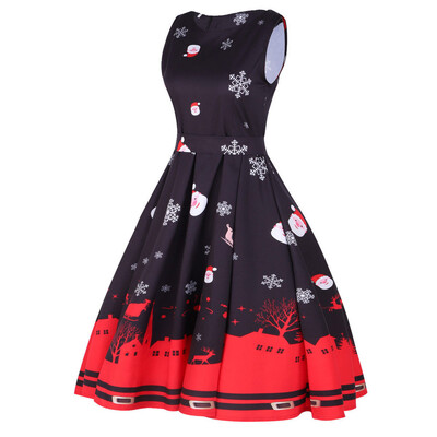 

Gobestart Womens Vintage Santa Christmas 1950s Retro Xmas Evening Prom Swing Dress