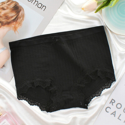 

Women Mid Waist Knitting Thread Panties Breathable Cotton Crotch Briefs Free Size Lace Female Underwear Seamless Comfort Panty
