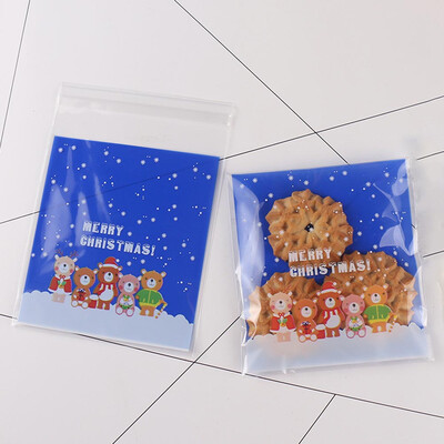 

100Pcs New Christmas Santa Claus Baking Package Biscuit Bag Candy Bag Cookie Bag Snowman Plastic Seal Bag Self-Adhesive Bag