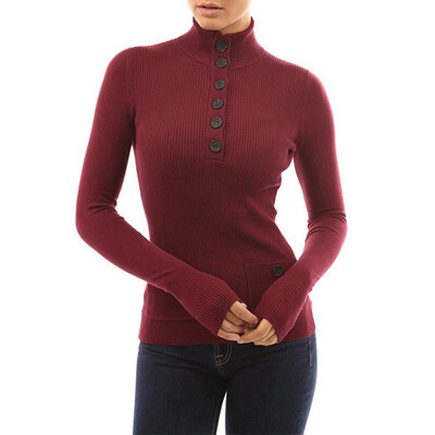 

Autumn Women Patchwork Button Down Knitted Thermal Full Sleeve Top Female Turn Down Collar Shit