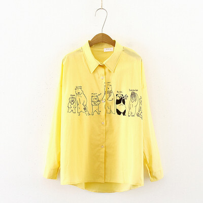 

Autumn long-sleeved shirt casual cartoon printed shirt Japanese single-breasted streetwear clothing lapel blouses