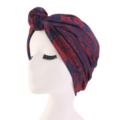 

Womens Stretch Cotton Wrap Cap Bohemian Knotted Headband Cap Baotou Cap