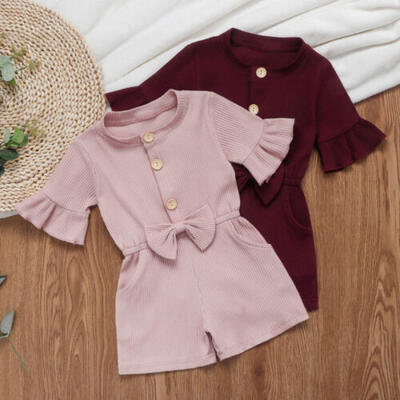 

US Toddler Kids Baby Girls Clothes Knitted Solid Jumpsuit Pants One-Piece Outfit