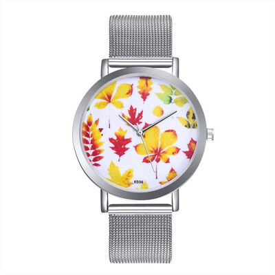 

〖Follure〗Woman Fashion Plant Pattern Alloy Steel Strap Analog Quartz Round Watch