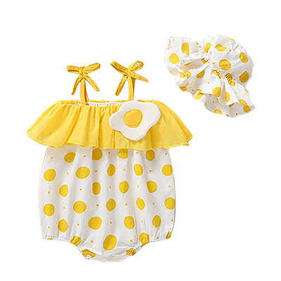 

Infant Summer Round Collar Short Sleeve Dot Print Girls Jumpsuit Climb Soft RomperHat Two-piece Set