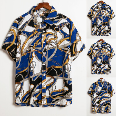 

Toponeto Fashion Mens Casual Button Print Hawaii Print Beach Short Sleeve Top Blouse