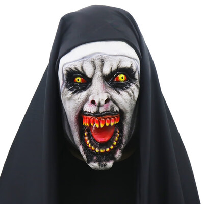 

The Nun Horror Mask Cosplay Valak Scary Latex Masks With Headscarf Full Face Helmet Halloween Party Props