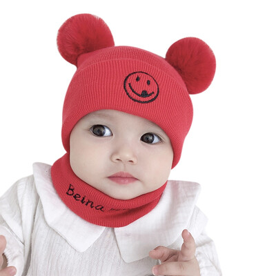 

2Pcs Baby Hat Winter Fashion New Toddler Baby Girls Boys Solid Hat Winter Warm Cartoon CapScarf Keep Warm Set Kids Cap