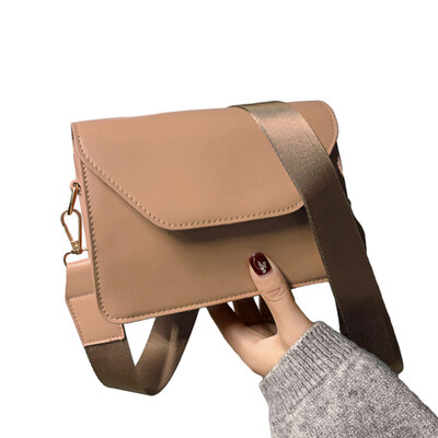 

Solid Color Wide Strap Square Faux Leather Flap Women Crossbody Shoulder Bag