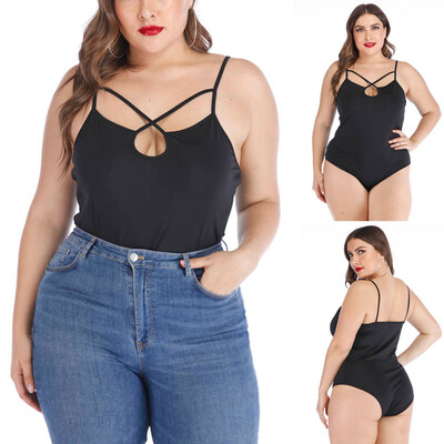 

Gobestart Womens Plus Size Sexy Bodysuit Sleeveless V-Neck Cross Strap Sling Bodysuits