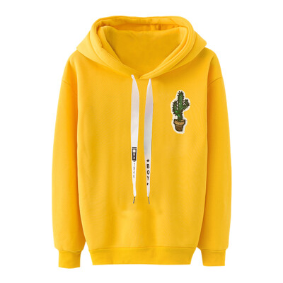

Women 2019 Autumn Winter Velvet Cactus Embroidery Sweatshirts Cotton Warm Loose Plush Long Sleeved Wild Casual Hoodies Tops