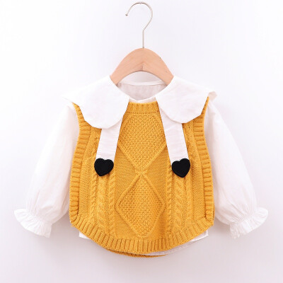 

Autumn Baby Girl Long Sleeve Shirts Kids Cute Knitted Sweater Vest Tops Casual Outfits Set Cotton Soft Kids Blouse