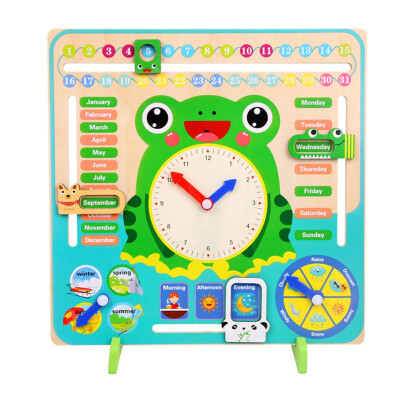 

Newborn Wooden Montessori Toys Baby Weather Calendar Clock Time Cognition Preschool Education Teaching Aid Toys For Children