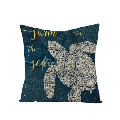 

Ocean Creature Octopus Sea Horse Sea Turtle Home Decor Vintage Pillow Case Square Marine Life Print Pillow Case