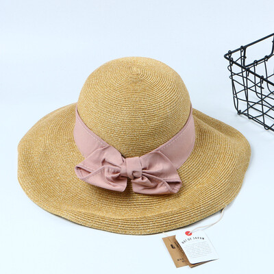 

Korean version Japanese straw hat foldable Sun Lis same bow fisherman hat students travel papyrus straw hat tide