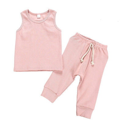 

Casual Baby Solid Color Sleeveless Tanks And Long Trousers Kit Kid Two-piece Outfit Set 1-3Y Toddler Girl Boy Clothes