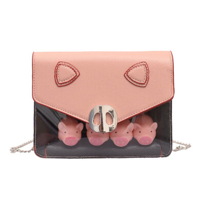 

Cute pig jelly package shoulder chain diagonal package transparent Messenger bag shoulder bag Translucent jelly pack