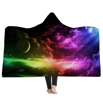 

Starry Sky Art Hooded Blanket for Adults Sherpa Fleece Psychedelic Cat 3d Print Microfiber Wearable Blanket on Bed Sofa