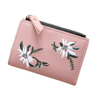 

Embroidery Flower Faux Leather Women Girl Coin Purse Card Holder Short Wallet
