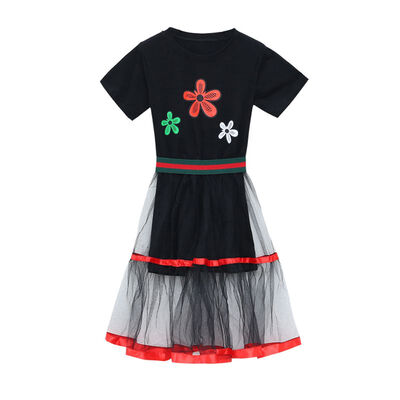 

Summer Fashion Baby Girls Clothes Floral Print Short Sleeve T-shirt Dress With Mesh Skirt Kids Clothes Toddler Sundress
